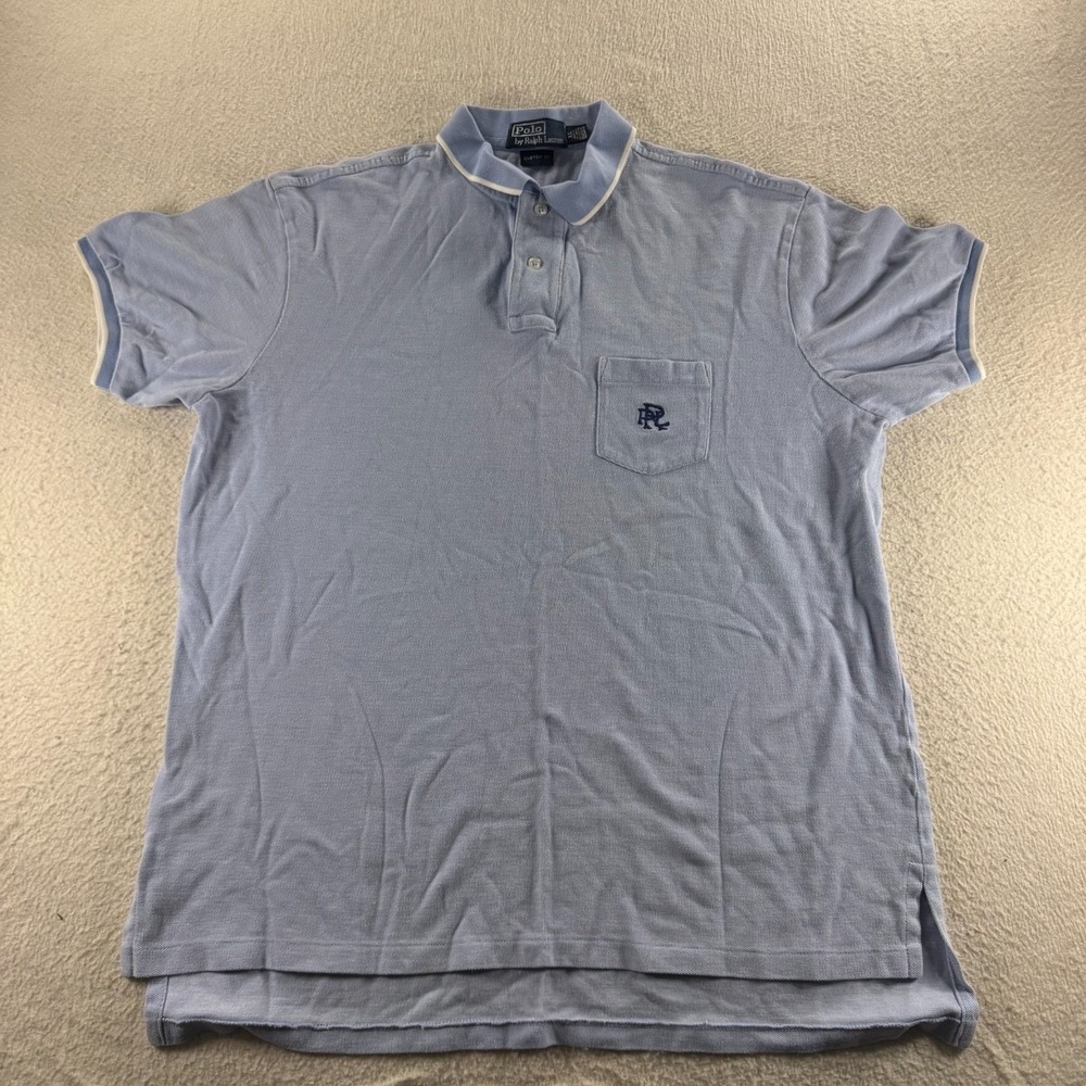 Polo Ralph Lauren Shirt Mens XL Blue Excellent Custom Fit Tipped Pocket Polo